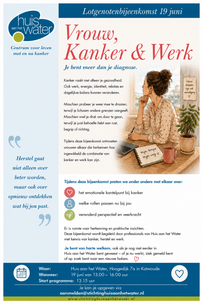 Flyer lotgenotenbijeenkomst vrouw, kanker en werk