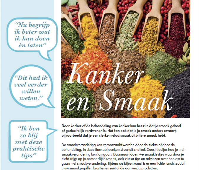 Flyer bijeenkomst Kanker en Smaak